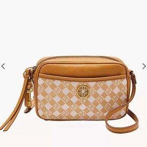 NEW Fossil Brennon Camera Bag Jacquard Leather Crossbody